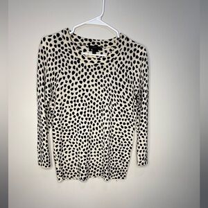 J.Crew Womens Black White Polka Dot Merino Wool Sweater Size S Classic Crew Neck